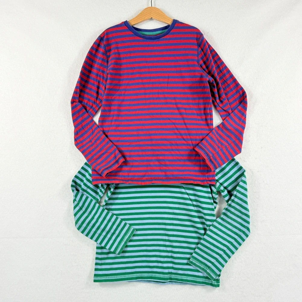 Boden Stripe Long Sleeve T-Shirt 2 Pc Kids 11-12 Yrs 152 cm Red Green Nautical